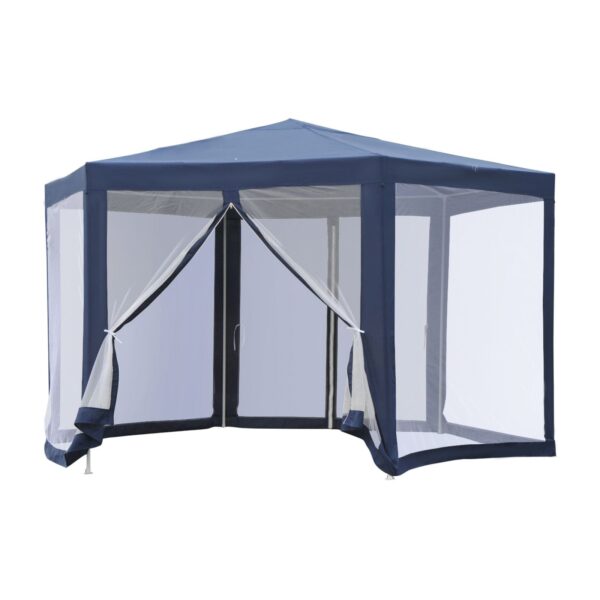 EASYCOMFORT Zeshoekige tuinprieel IJzeren constructie met 6 klamboes, Blauw/Wit, 195x250x197cm