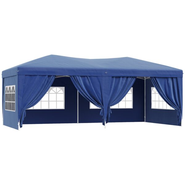 EASYCOMFORT Opvouwbare Gazebo Buitentent met 6 Zijpanelen, Blauw, 6x3x2,55m