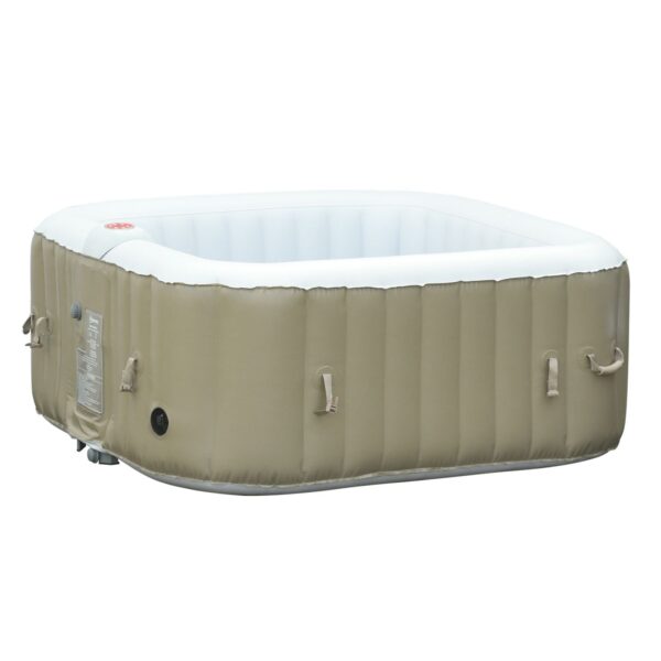 EASYCOMFORT Opblaasbare hydromassage met handdoek 100 jets en 42°C verwarming voor 2-4 personen, 150x150x65cm Wit en bruin