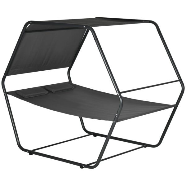 EASYCOMFORT Ligstoel met 2 zitplaatsen, staal, met kussen en zonnescherm, 210x140x177 cm, grijs