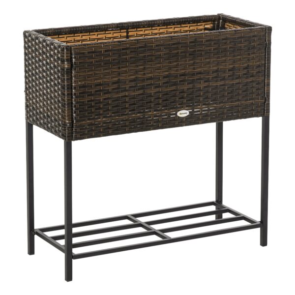 EASYCOMFORT Verhoogd tuinbed, plantenbak met rieten effect en plank, gebogen bed voor buiten en binnen, bruin (70 cm x 30 cm x 70 cm)