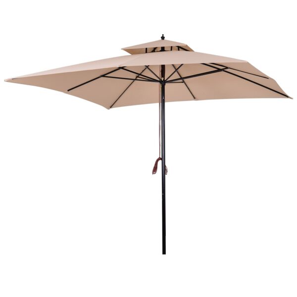 EASYCOMFORT Tuinparasol 300x300cm met dubbel dak van polyester, stok en metalen baleinen, beige en zwart