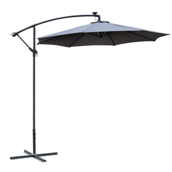 EASYCOMFORT Tuinparasol Ø3x2,5 m Arm met Slinger en 8 Solar Energy LED Strips, Grijs