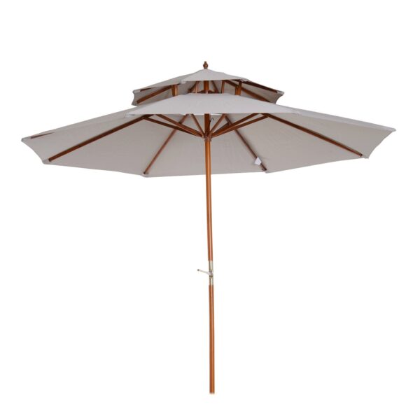 EASYCOMFORT Houten Tuinparasol met Grijze Winddichte Schoorsteen Ø 265 x 264 cm