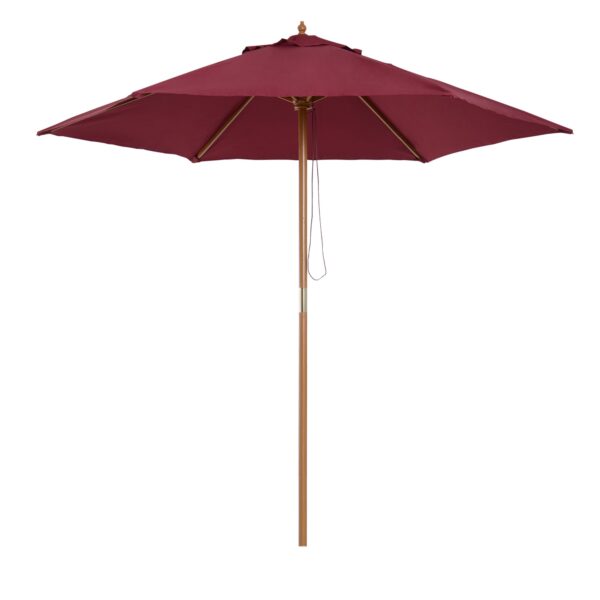 Easycomfort ronde parasol, hout en polyester met gegolfde opening, 2,5 x 2,3 m, Bordeaux