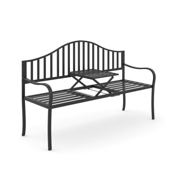 EASYCOMFORT 2-zits tuinbank, tuinbank met uitschuifbare metalen tafel 150 x 53 x 95 cm zwart