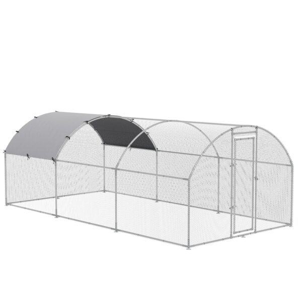 EASYCOMFORT Stalen kippenren met UV-beschermhoes, 2,8 x 5,7 x 2 m, zilver