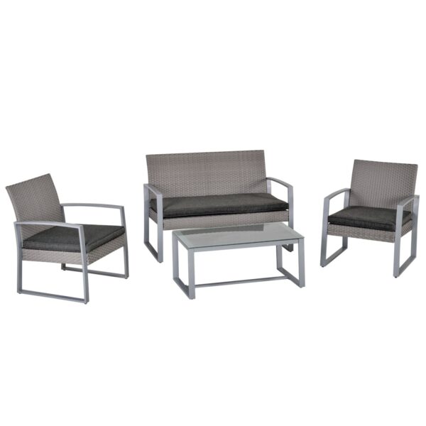 EASYCOMFORT Outdoor Rattan Lounge, Tuinmeubelset met Tuinbank en Buitenfauteuil, Grijs