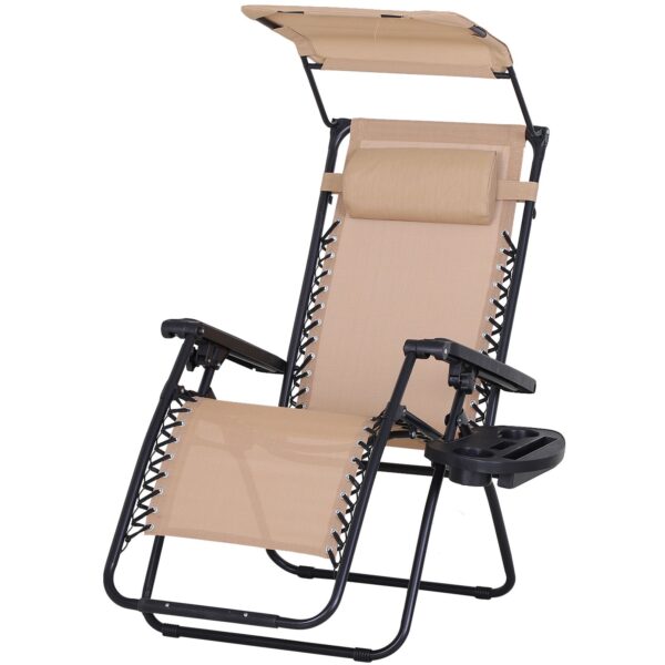 EASYCOMFORT Zero Gravity Tuinligstoel met Luifel en Bekerhouder Beige