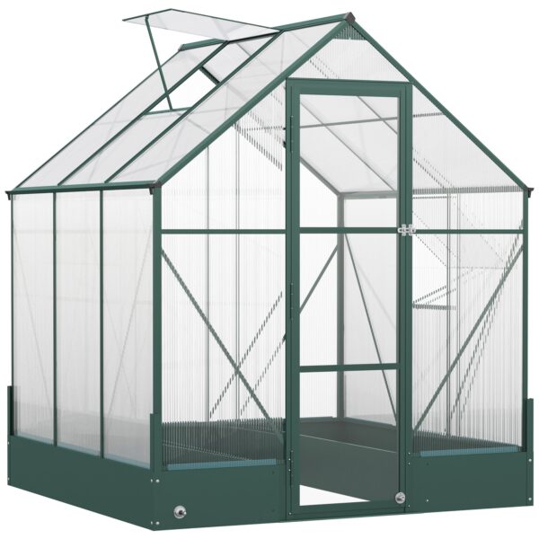 EASYCOMFORT Tuinkas van polycarbonaat en aluminium met ramen en voetstuk opgenomen, 190x190x220 cm