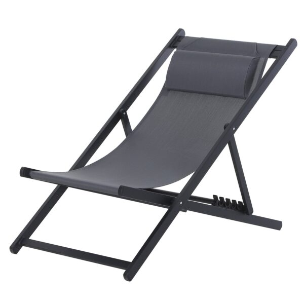 EASYCOMFORT Set van 2 opvouwbare ligstoelen in aluminium en grijs textiel