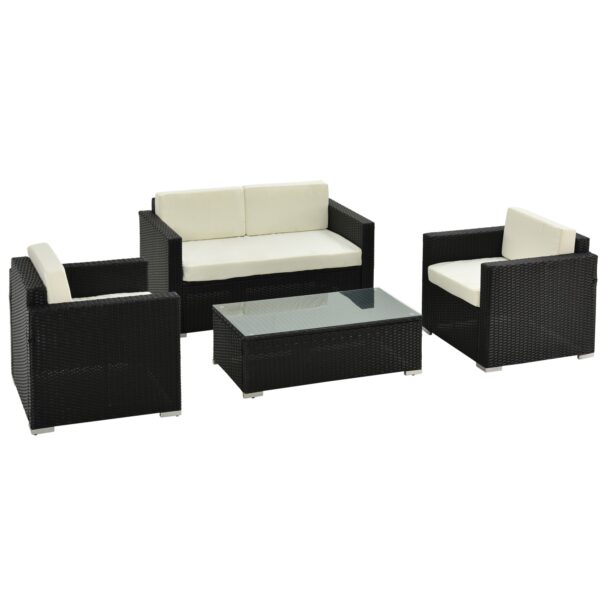 EASYCOMFORT 4-delige tuinset van PE-rotan en staal, met bank, 2 fauteuils en salontafel, zwart