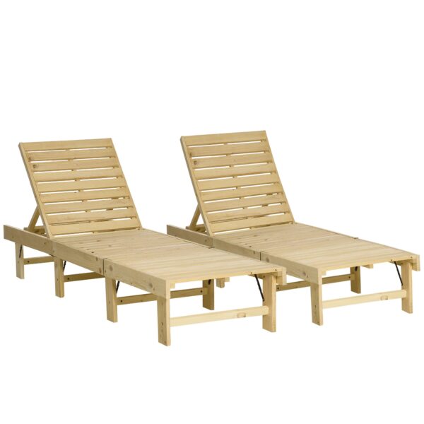 EASYCOMFORT Set van 2 houten tuinligstoelen, opvouwbaar en met verstelbare rugleuning, 195x59x30 cm