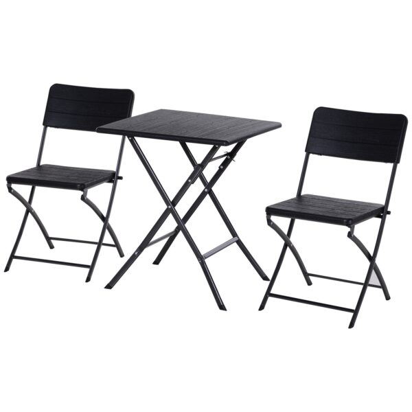EASYCOMFORT Tuinmeubelset Tafel met 2 Opvouwbare Stoelen Zwart