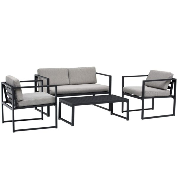 EASYCOMFORT Tuinmeubelset met 2-zitsbank, 2 fauteuils en aluminium salontafel met kussens, grijs en zwart