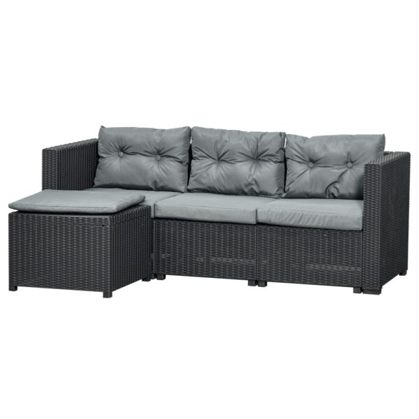 EASYCOMFORT Tuinmeubelset in PE-rotan, 3-zitsbank en voetenbank/salontafel, afneembare kussens, zwartgrijs