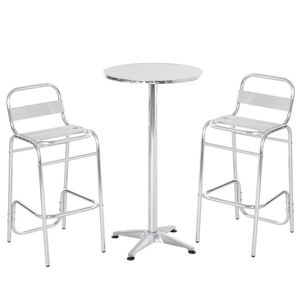 EASYCOMFORT salontafelset met 2 hoge krukken voor buiten en binnen in aluminium en staal