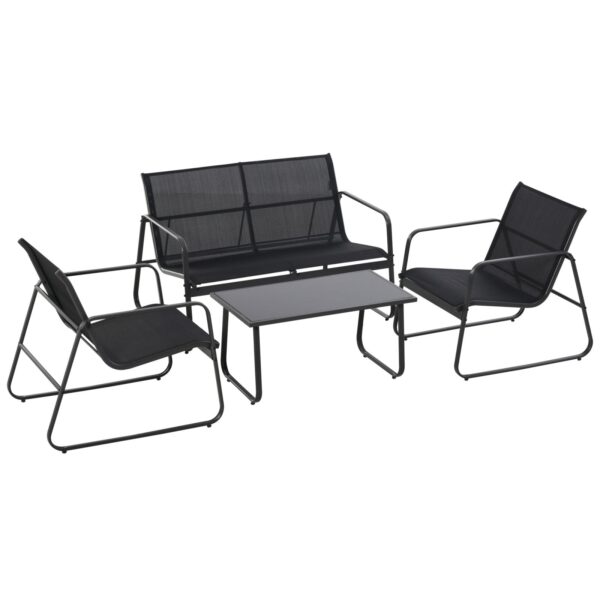 EASYCOMFORT Set salontafel met bank en 2 tuinstoelen, tuinmeubilair van metaal en textiel, zwart