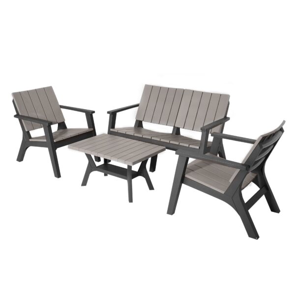 EasyComfort Set Tuintafel en Stoel, Buitenlounge met Adirondack Tafel en Stoel, 4 Stuks, Grijs en Zwart