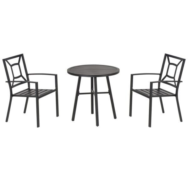 EASYCOMFORT Set van tafel en 2 tuinstoelen in zwart staal voor buiten