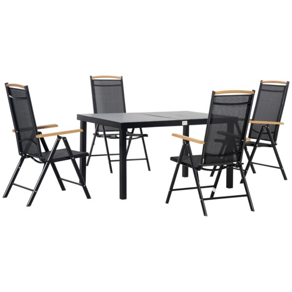EASYCOMFORT Set opvouwbare en verstelbare tuintafel en stoelen voor 4 personen in aluminium en textiel, zwart