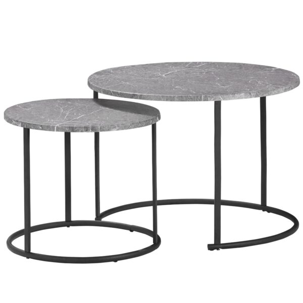 EASYCOMFORT salontafels, set van 2 stuks met metalen blad met marmereffect, zwart