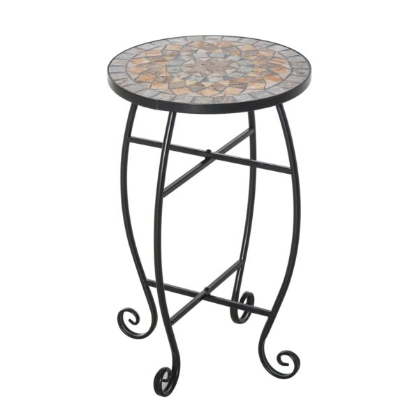 EASYCOMFORT Tuinsalontafel, Buitentafel in Zwart Metaal en Keramiek, Groen en Oranje ?36 x 58cm