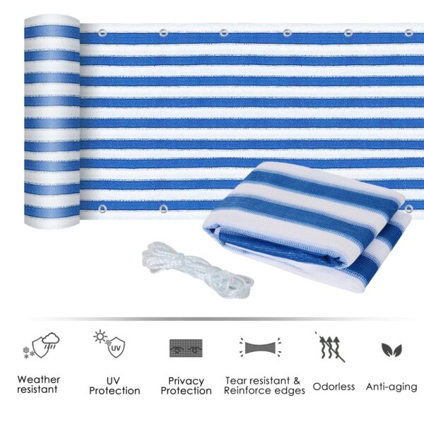 EASYCOMFORT HDPE beschermdoek voor balkon en tuin met witte en blauwe strepen 5mx0,9m