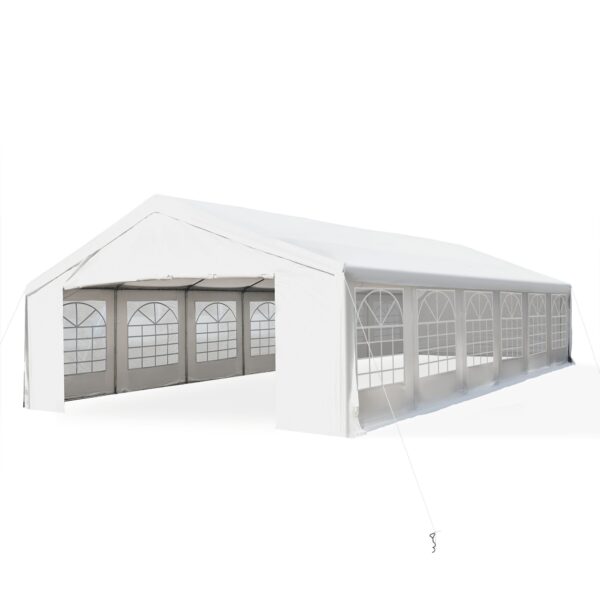 EASYCOMFORT Tuinscherm met verwijderbare wanden, van staal en PP, 12x6x3,2 m, wit