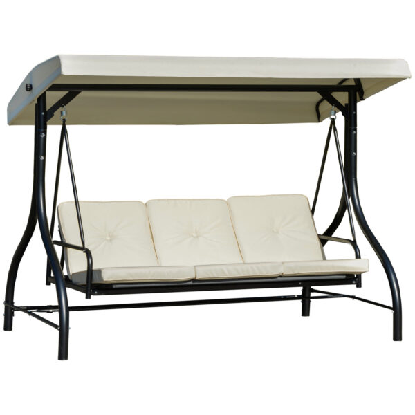 EasyComfort EASYCOMFORTOutusunny Schommelbed 3 Zits met Verstelbare Luifel, Metaal en Polyester, Beige