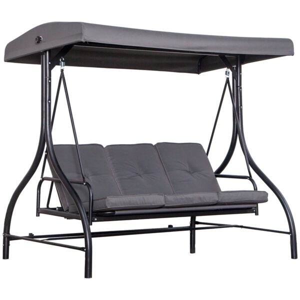 EASYCOMFORTOutusunny Schommelbed 3 Zits met Verstelbare Luifel, Metaal en Polyester, Grijs