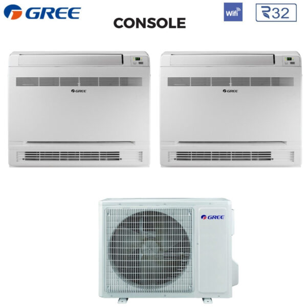 Gree Dual Split Inverter Airconditioner Console 9+12 met GWHD18NK6KO R-32 Geïntegreerde Wi-Fi 9000+12000