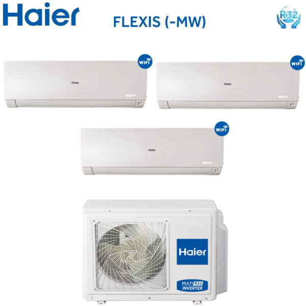 Airco proef Split Inverter HAIER serie FLEXIS Wit 7000+9000+12000 btu met 3U70S2SR2FA R-32 Wi-Fi 7+9+12 - NOVITA'