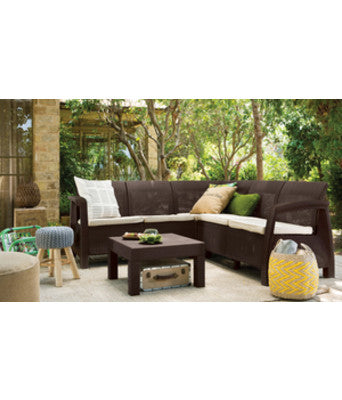 Keter Woonkamer Hoekbank + Salontafel 'Coffee Corner' Bruin/Bruin