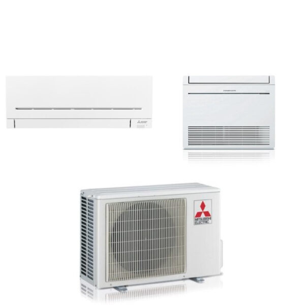 Mitsubishi Electric Dual Split Inverter Vloerairconditioner 9000 MSZ-KT25VG + AP-VGK 12000 MSZ-AP35VGK met MXZ-2F53VF R-32 Wi-Fi 9000+12000
