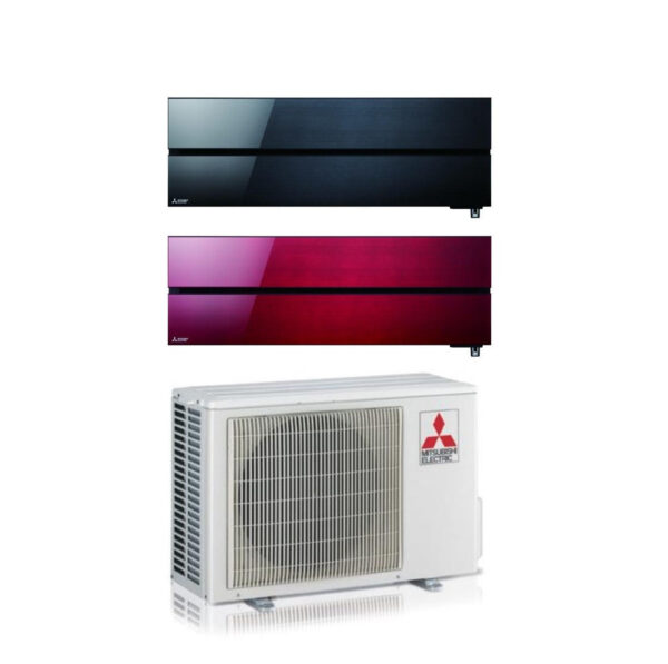 Airconditioner Mitsubishi Electric Dual Split Inverter Serie Kirigamine Stijl MSZ-LN 9000 Onyx Zwart + 12000 Robijnrood met MXZ-2F53VF R-32 Geïntegreerde Wi-Fi 9+12