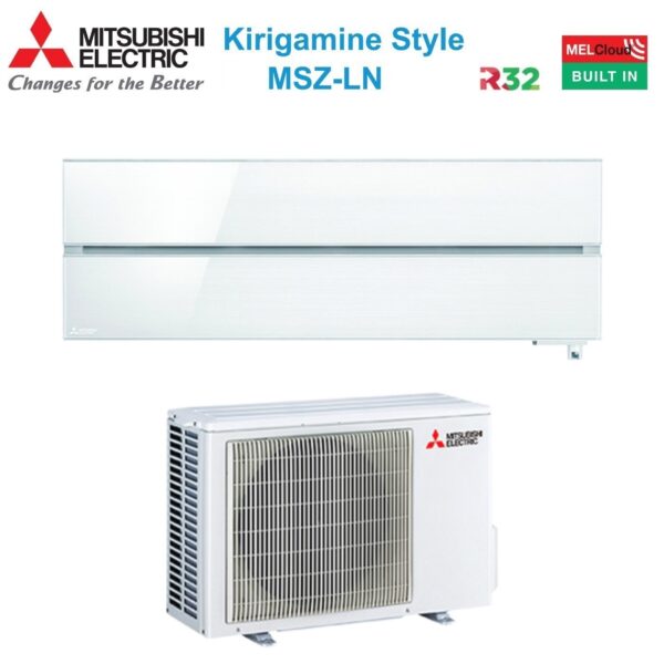 Mitsubishi Electric Inverter Airconditioner Kirigamine Style-serie 9000 Btu LN25VGV + MUZ-LN25VG-E1 Parelwit R-32 Geïntegreerde Wi-Fi Klasse A+++ Parelwit