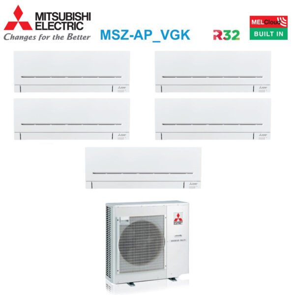 Airconditioner Mitsubishi Electric Penta Split Inverter Serie AP-VGK 9+9+9+9+9+12 met MXZ-5F102VF R-32 Wi-Fi Geïntegreerd 9000+9000+9000+12000