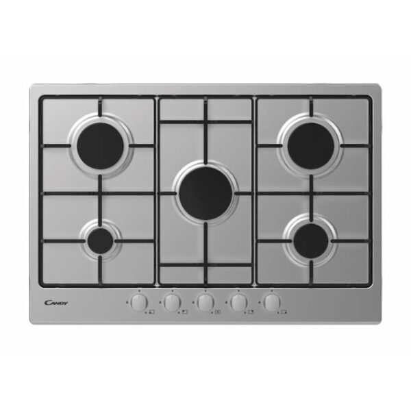 Candy CHW7X Idea gaskookplaat 5-pits 75 cm roestvrij staal (BxD) 74x51 met vaatwasserbestendige hanen 33801969