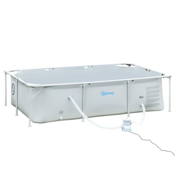 EASYCOMFORT Zelfdragend bovengronds zwembad, rechthoekig zwembad met filter en klep van staal en PVC, grijs, 252x152x65cm
