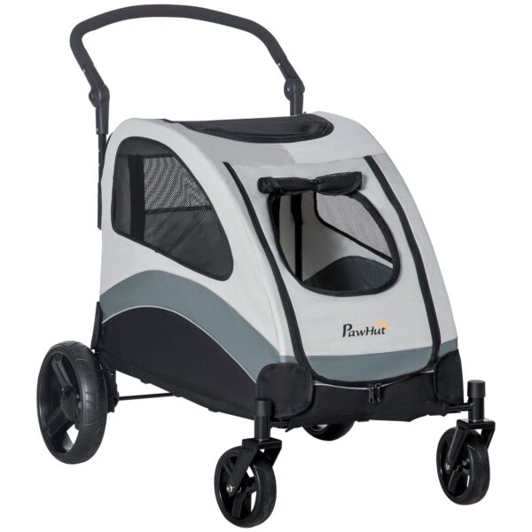 EASYCOMFORT Kinderwagen voor algemene honden met 4 wielen, opbergtas en gaasvenster, 107x67x102 cm, grijs